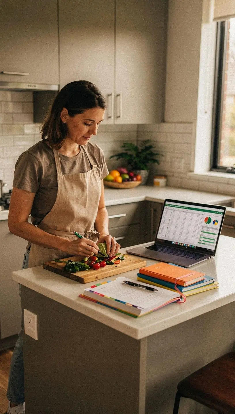 Pénzügyi tervezéshez használt jegyzetfüzet és toll egy íróasztalon, professzionális megvilágításban